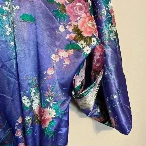 Beautiful Vintage Purple Cotton Kimono Floral All Over Print Japan 50 Authentic - Picture 6 of 9